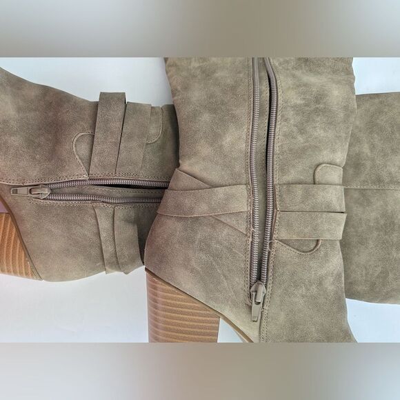 JUST FAB Sora Taupe Suede Block Heeled Boot Size 8 - Picture 4 of 15